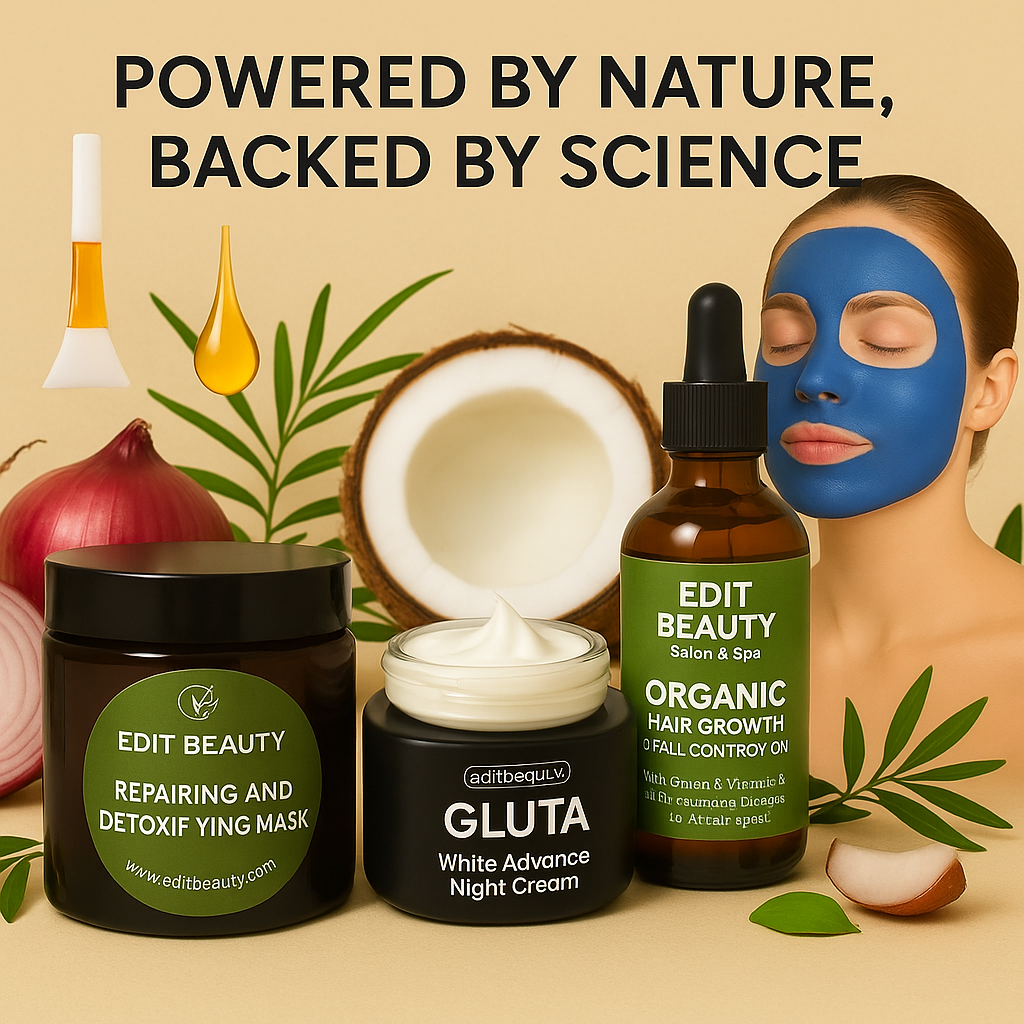 Edit Beauty Combo – Hair Growth Elixir Oil + Gluta White Advance Night Cream + Moroccan Face Mask | Complete Repair & Glow Kit