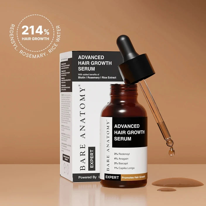 Bare Anatomy Advanced Hair Growth Serum Women & Men | 3% Redensyl + 4% Anagain + 3% Baicapil + 1% Capilia Longa, Rosemary, Biotin & Rice Extract