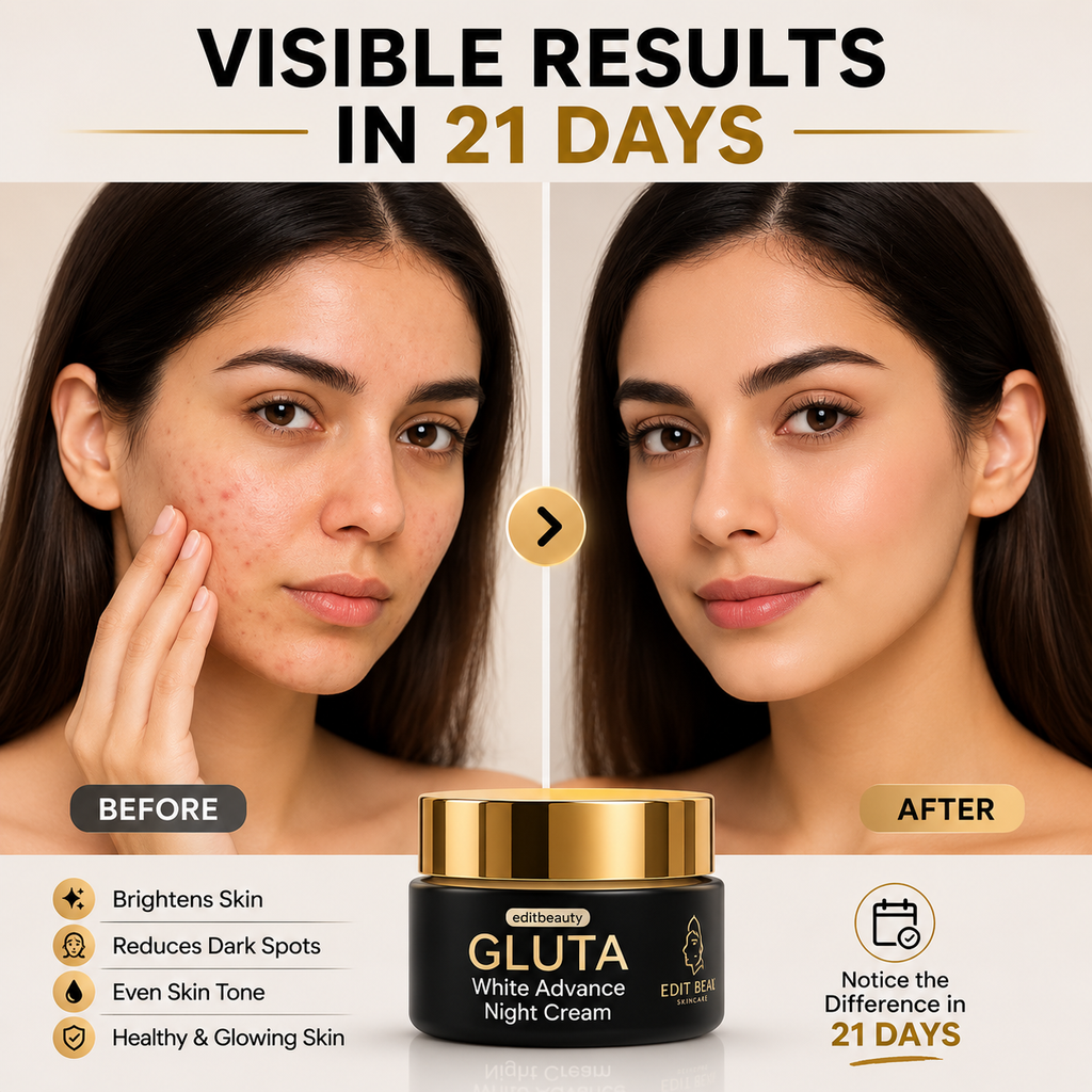 Edit Beauty | GlutaWhite Advance Night Cream – 30g | Hydrating & Whitening Night Cream with Hyaluronic Acid & Niacinamide - Natural Glow In 22 Days