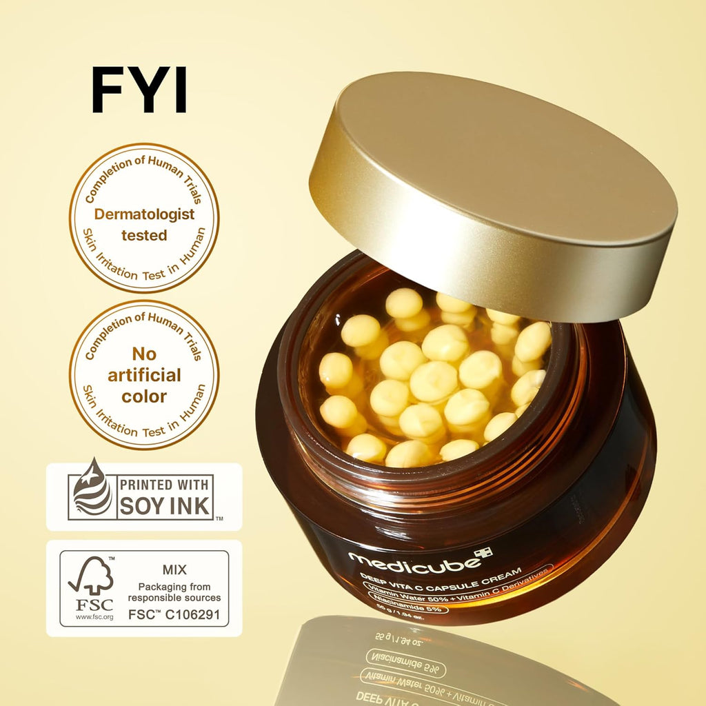 Medicube Deep Vitamin C Golden Capsule Face Moisturizer - Liposome Capsules For Wrinkles, Skin Radiance - Transparent Gel for Glow Hydration - Korean Skin Care