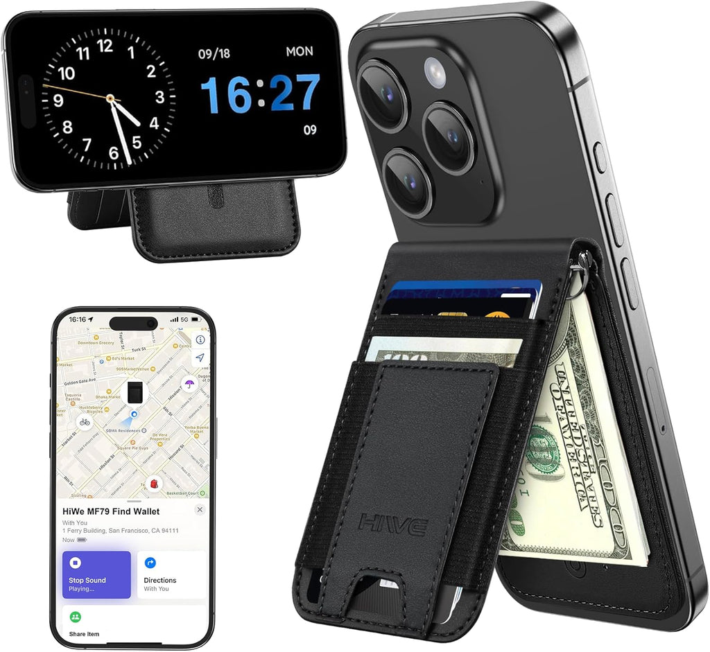 for MagSafe Wallet Stand with Money Clip, Anti-Lost Magnetic Wallet for iPhone 17/16/15/14/13/12 Series, Works with Apple Find My, 8 Cards Holder, Leather RFID for iPhone Wallets, Black