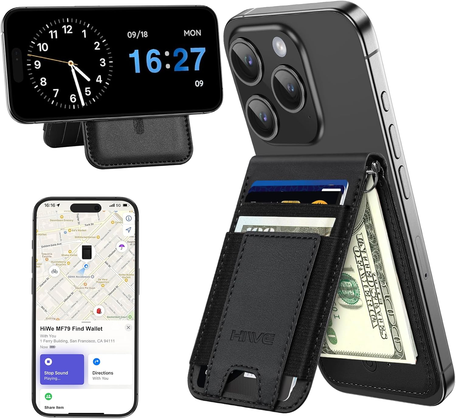 for MagSafe Wallet Stand with Money Clip, Anti-Lost Magnetic Wallet for iPhone 17/16/15/14/13/12 Series, Works with Apple Find My, 8 Cards Holder, Leather RFID for iPhone Wallets, Black