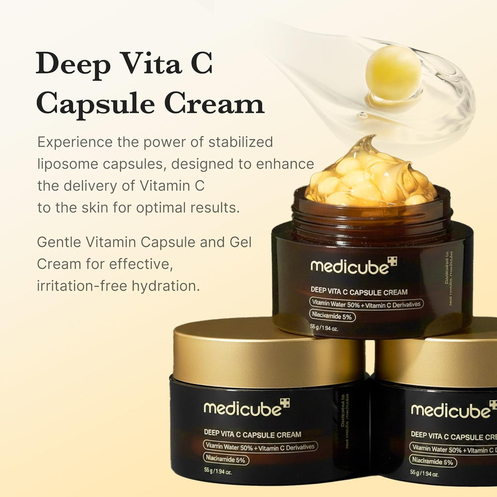 Medicube Deep Vitamin C Golden Capsule Face Moisturizer - Liposome Capsules For Wrinkles, Skin Radiance - Transparent Gel for Glow Hydration - Korean Skin Care