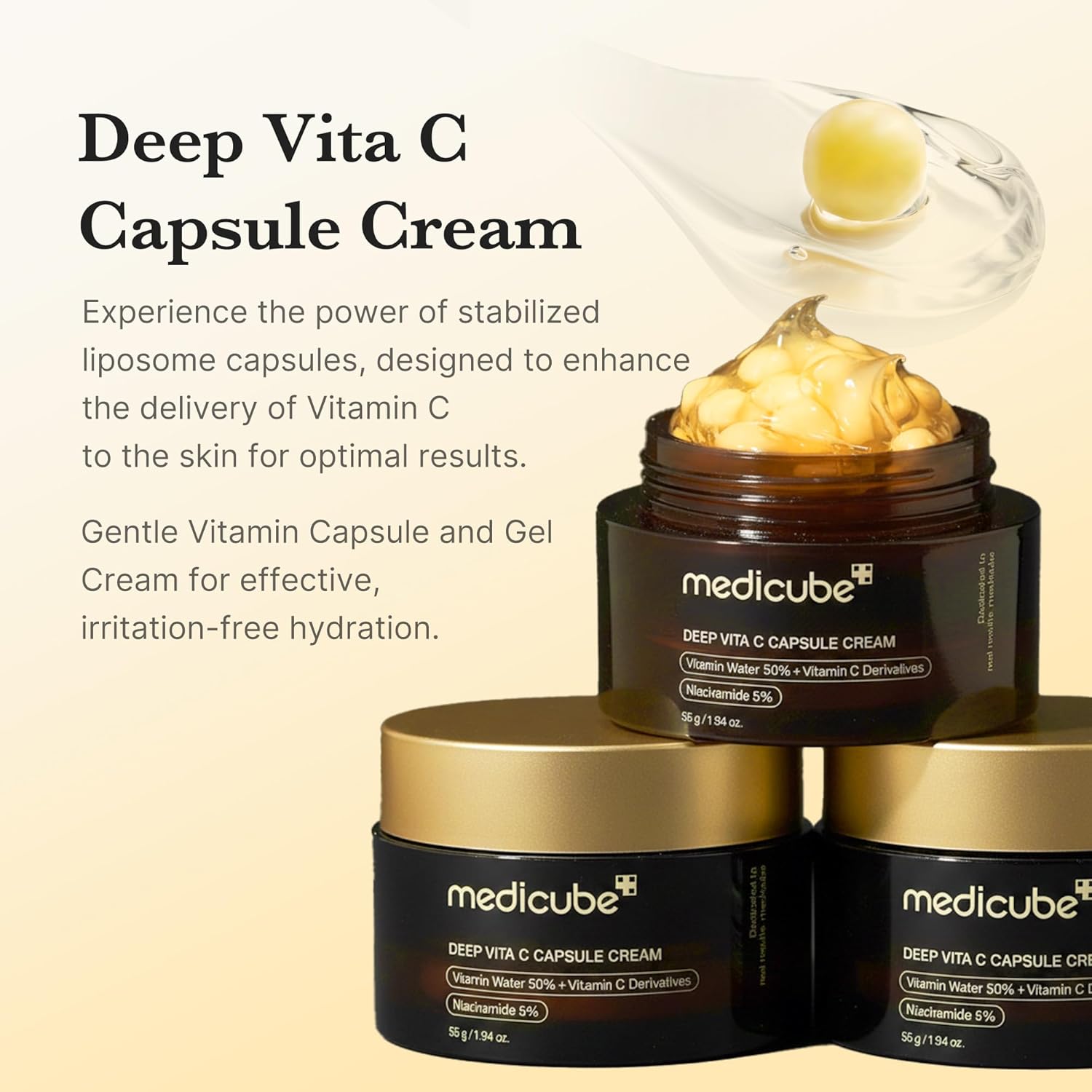 Medicube Deep Vitamin C Golden Capsule Face Moisturizer - Liposome Capsules For Wrinkles, Skin Radiance - Transparent Gel for Glow Hydration - Korean Skin Care