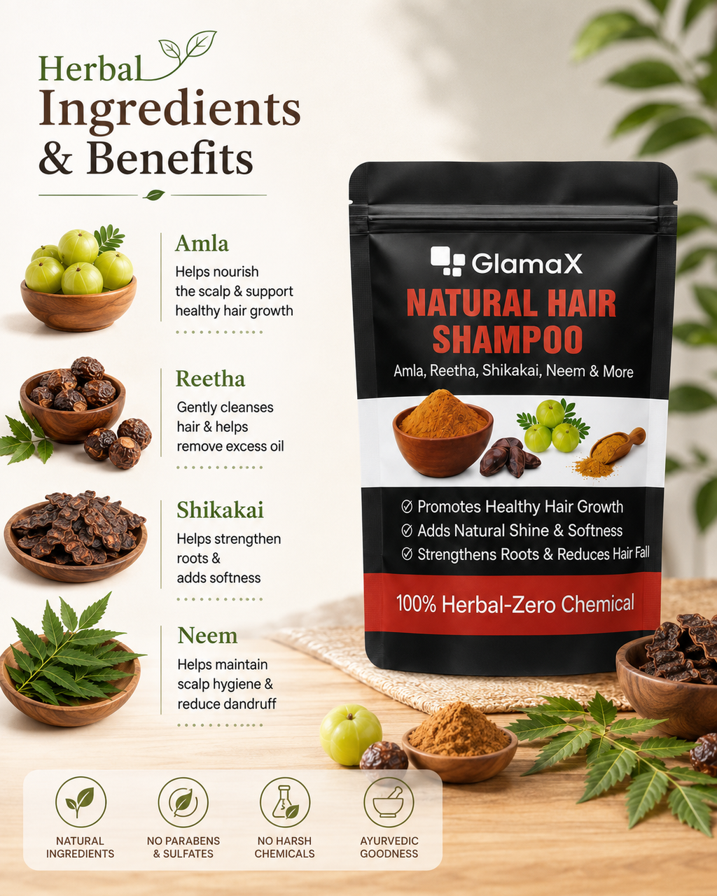 GlamaX Natural Hair Shampoo Powder – Herbal Hair Cleanser