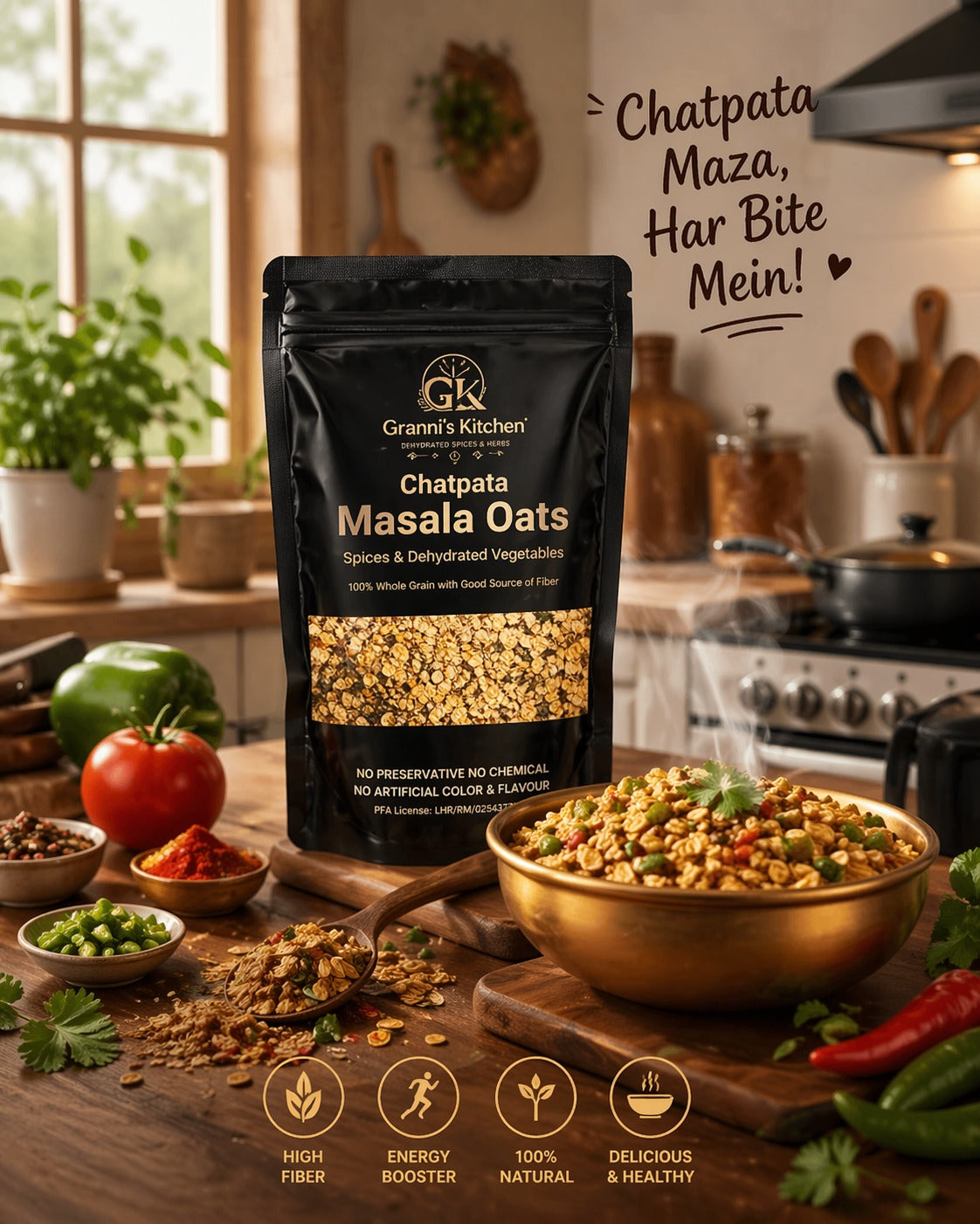 Chatpata Masala Oats – High Fiber Spicy Breakfast Mix | 100% Natural & Energy Booster