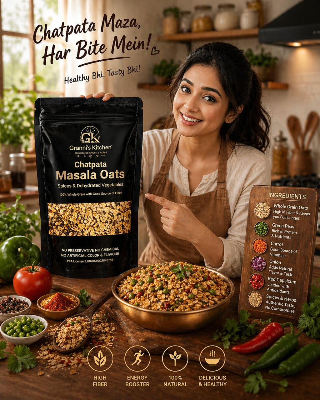 Chatpata Masala Oats – High Fiber Spicy Breakfast Mix | 100% Natural & Energy Booster