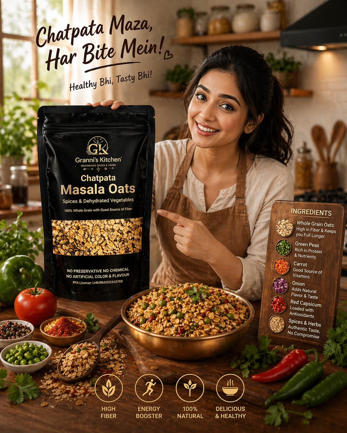 Chatpata Masala Oats – High Fiber Spicy Breakfast Mix | 100% Natural & Energy Booster