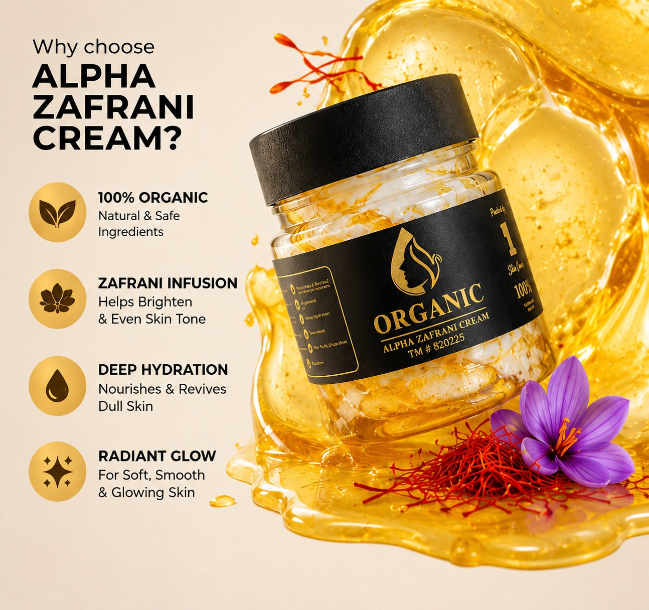 Organic Alpha Zafrani Cream – Saffron Infused Brightening & Hydrating Face Cream