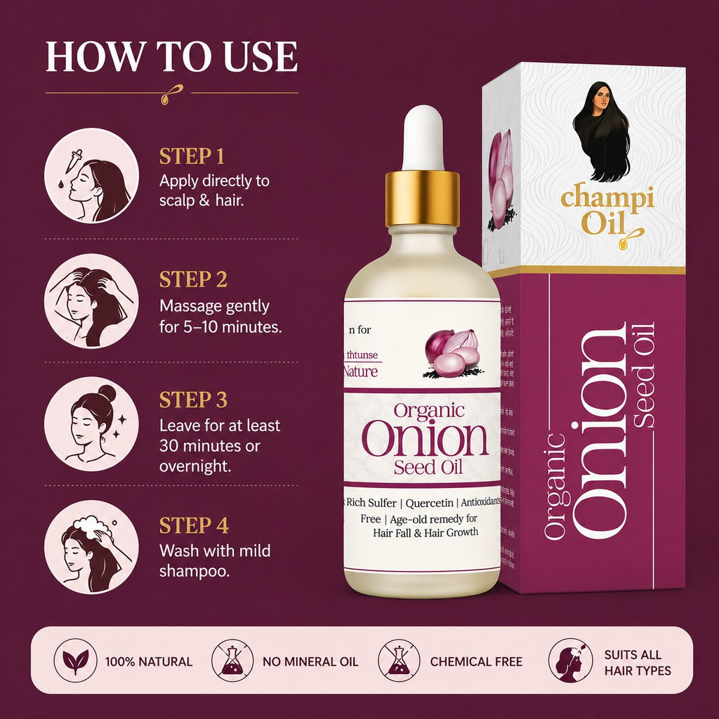 Champi Organic Onion Seed Hair Oil – Nourishing Oil for Hair Fall Care, Strong Roots & Healthy-Looking Hair