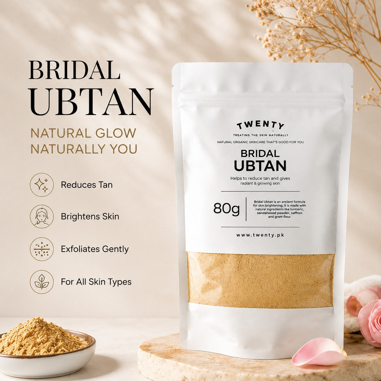 Bridal Ubtan Powder – Natural Brightening, Tan Removal & Gentle Exfoliating Face Pack